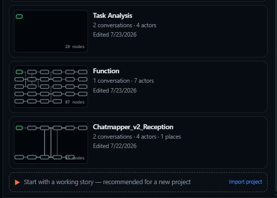 Workspace panel showing existing projects and the Import project action